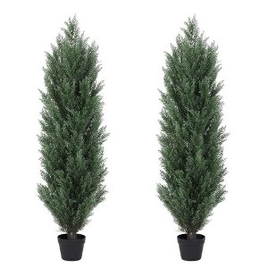 Kumasinova 2-Piece Lifelike Green Artificial Pine Cypress Tree, Fake Plants with Dense Foliage, Weighted Pot, Faux Plant for Indoor and Outdoor - 1 of 4
