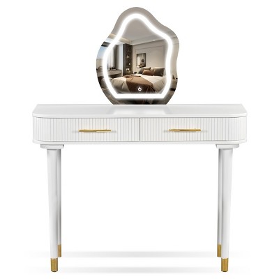 AZL1 Life Concept Dressers Elegant Vanity Set with Padded Stool Detachable Mirror Functional Dressing Table, White, 40"*17"*51"