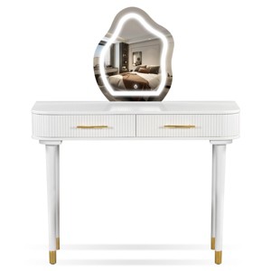 AZL1 Life Concept Dressers Elegant Vanity Set with Padded Stool Detachable Mirror Functional Dressing Table, White, 40"*17"*51" - 1 of 4