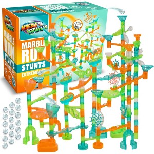 Marble Genius Marble Run Stunts Extreme Set: 200 Pieces Total, 36 Action Pieces Including 3 of Our New Patented Trampolines - 1 of 4