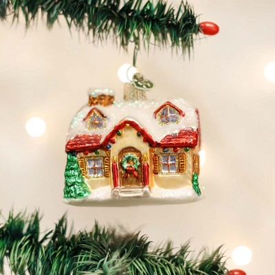 Hand-Painted Glass Cottage Christmas Tree Topper