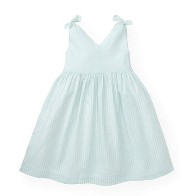 Hope & Henry Baby Girls' Mint Bow Shoulder Dress, Mint Stripe, 18-24 Months