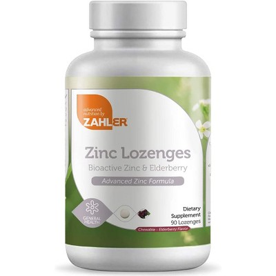 Zahler Zinc Lozenges with Elderberry, 25mg Chewable Zinc Tablets, Immune Support Antioxidant Supplement, Certified Kosher - 90 Lozenges