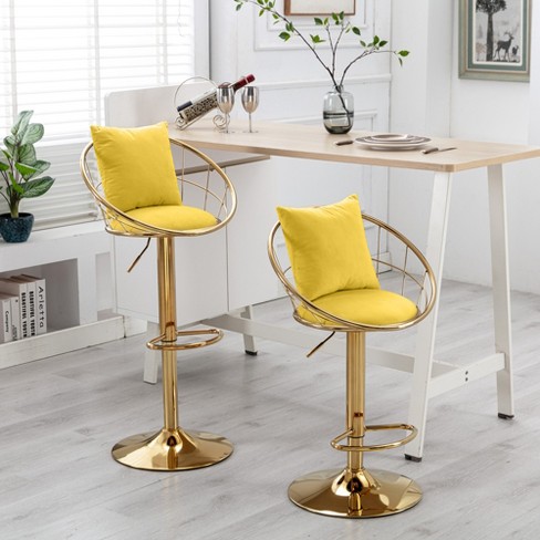 Set of 2 Modern Style 360 Degree Swivel Bar Stools with Metal Adjustable Base Yellow ModernLuxe