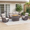 4 Pieces Wicker Outdoor Patio Rattan Sectional Conversation Set with Fire Pit Table and Patio Swivel Glider Chairs Set - 2 of 4