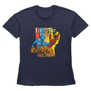 Womens Marvel: Fantastic Four Colorful Team T Shirt - Navy Blue - Large - 1 of 3