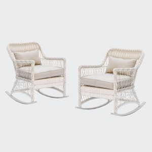 Leisure Made 2pc Pearson Wicker Rocking Chairs in Antique White - 1 of 4