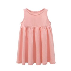 MyKids-USA Baby Girls Solid Round Collar Design Sleeveless Dress In Summer - 1 of 4