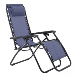 Sunjoy Modern Zero Gravity Steel Frame Portable Foldable Outdoor Lounge Garden Patio Chair with Textilene Fabric, Includes Headrest Pillow, Blue
