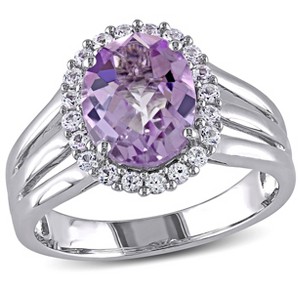 EVERLY JEWELRY | Sterling Silver 2 3/4 CT TGW Rose de France and Created White Sapphire Halo Split Shank Ring - 1 of 3
