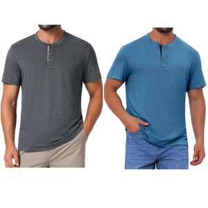 INSPIRE CHIC Men's Summer Short Sleeve Button Basic Henley T-Shirts 2 Packs - 1 of 4