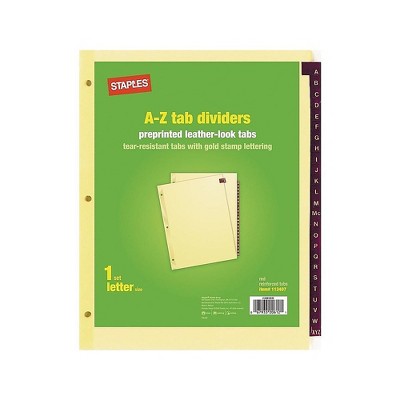 Staples Preprinted A-Z Leather Dividers 25-Tab Red (13498/11323) 113407