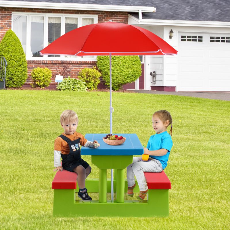 Tangkula Kids Picnic Table Set Indoor Outdoor Toddler Table with Bench & Removable Umbrella Portable Children Play Set, 2 of 11