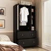 Famapy Black 2-Doors Armoire With Hanging Rod and Mirror 2 Drawers - 2 of 4