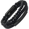 Steeltime Men's black layered leather/black ip stainless steel and black beads bracelet - 2 of 4