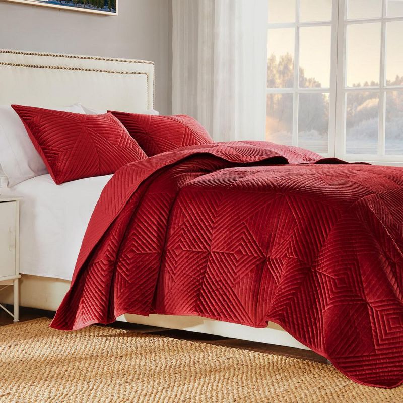 Greenland Home Fashion Riviera Velvet Luxurious High-Quality Quilt Set Including Pillow Sham Red, 1 of 6