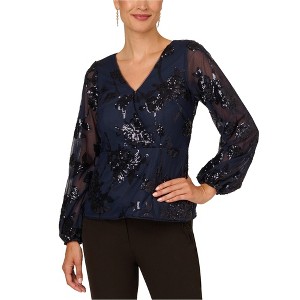 Adrianna Papell Womens Sequin Mesh Peasant Blouse - 1 of 2