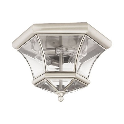 Brushed Nickel 3-Light Indoor/Outdoor Flush Mount with Clear Glass