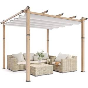 Retractable Aluminum Pergola – 10x10/10x13 Ft Wood-Grain Design, Adjustable Sunshade & Rust-Proof Frame for Patio/Backyard/Garden - 1 of 2