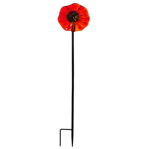 Evergreen Flag Beautiful Red Art Glass Flower Garden Stake - 6 X 6 X 22 ...