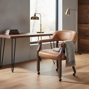 ORRD Gorman Swivel Game Chair with Casters, Walnut Brown Faux Leather Dining Chair for Game Room & Office, Padded Seat & Back - 1 of 4