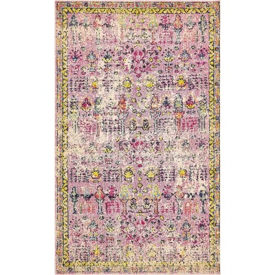 Pink and Blue Rectangular Synthetic Bohemian Area Rug
