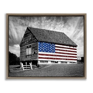 Stupell Industries Black & White Barn with American Flag Floating Frame Canvas Art - 1 of 4