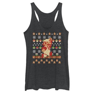 Women's Nintendo Ugly Christmas Super Mario Pixel Racerback Tank Top - 1 of 3