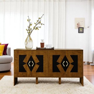 60" Mid Century Modern Sideboard Buffet Cabinet, TV Media Console with Geometric Pattern & Adjustable Shelves for Kitchen,Storage Cabinet - 1 of 4