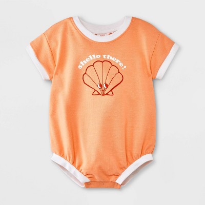 Image of Baby French Terry Graphic Romper - Cat & Jack™ Peach Orange 3-6M