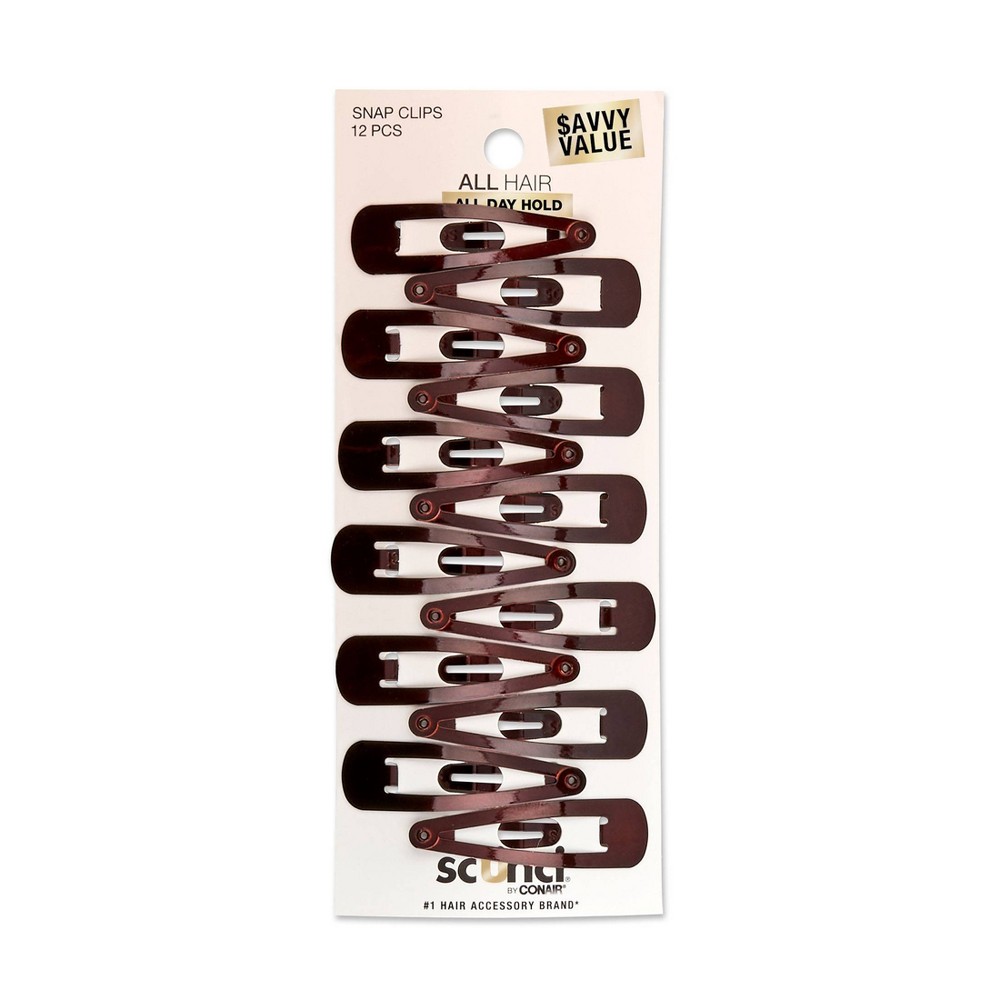 scünci Metal Snap Clips - Brown - All Hair - 12pcs