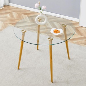 Lovmor Round dining table with glass top, silver metal legs,the silver legs show an extraordinary texture - 1 of 4