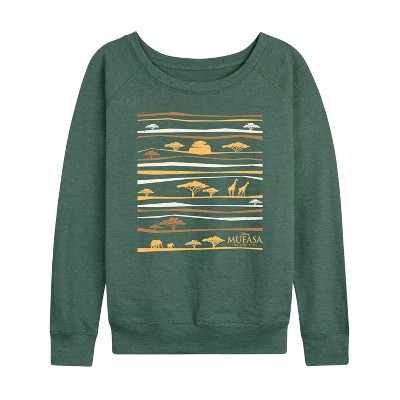 Women's - The Lion King - Line Pattern Lightweight French Terry Wide Neck Long Sleeve Shirt