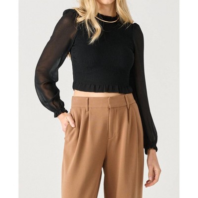 Women's LONG SLEEVE SMOCKED WOVEN TOP - Dex