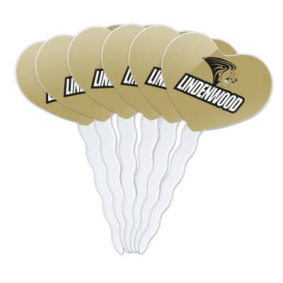 Lindenwood University Secondary Logo Heart Love Cupcake Picks Toppers Decoration Set of 6