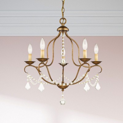 Mini Antique Gold Leaf Brass 5-Light Chandelier
