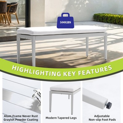 UNISOAR 6PC Patio Aluminum Furniture, Modern Dining Set, including 4 Dining Chairs & 1 Dining Bench
