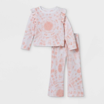 Toddler Girls' Tie-Dye Top & Flare Pants Set - art class™ Pink 18M