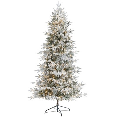 Nearly Natural 7.5’ Flocked Manchester Spruce Prelit LED Artificial Christmas Tree