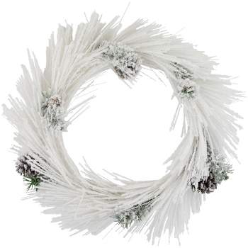 Northlight 24" White Flocked Artificial Christmas Wreath with Pine Cones