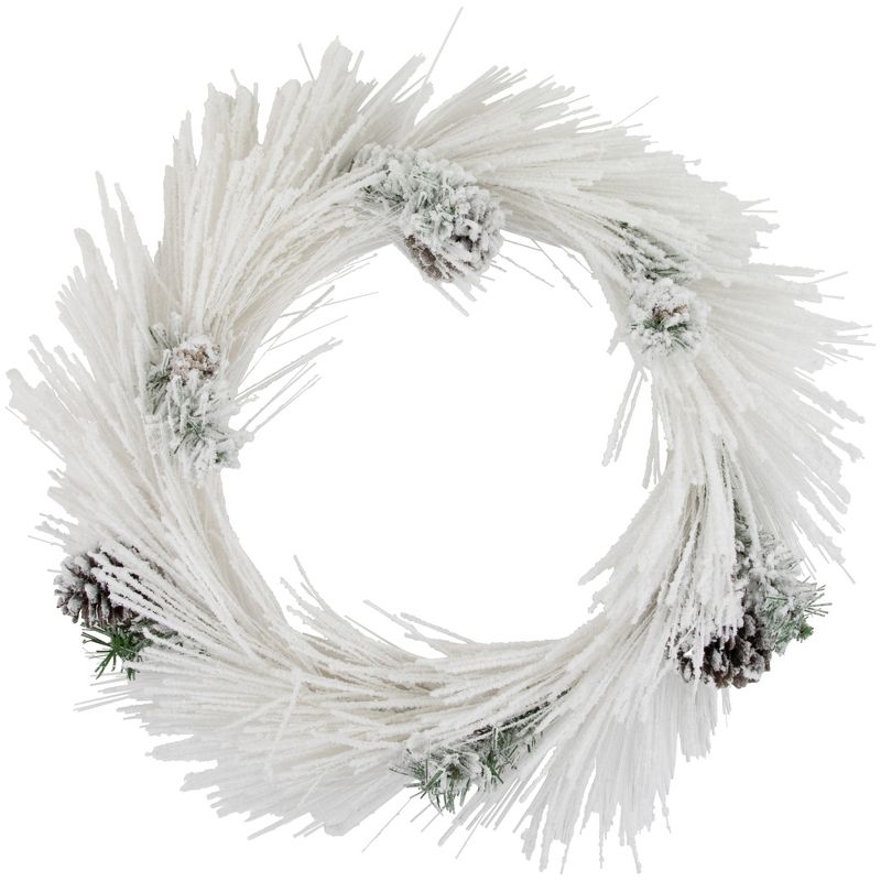 Northlight 24" White Flocked Artificial Christmas Wreath with Pine Cones, 1 of 7