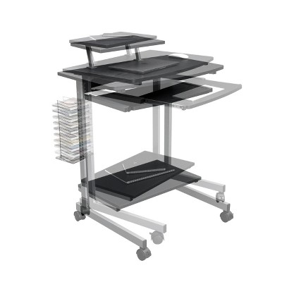 Graphite Wood and Steel Computer Cart with Keyboard Tray