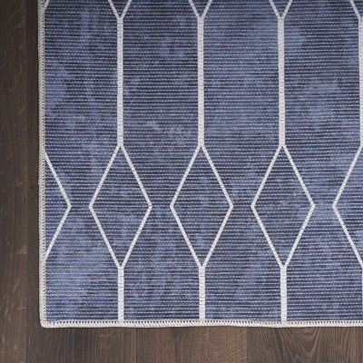 Vintage-Inspired Geometric Navy 6' x 9' Easy-Care Area Rug
