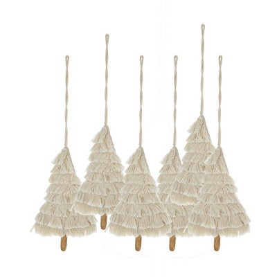 FURNIinspire Decorative Holiday Scene Props Set of 6 Christmas Display Fringes Embellished Tree Shape Ornament, White, 4.3"*4.3"*7.5"