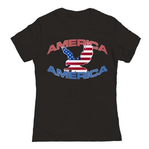Rerun Island Women's America Eagle Flag  Americana 4Th Of July Short Sleeve Graphic Cotton T-Shirt - Black S - 1 of 4
