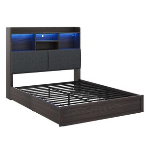 AMERLIFE LED Bed with 4 Storage Drawers, Bookcase Headboard and Charging Station - 1 of 4