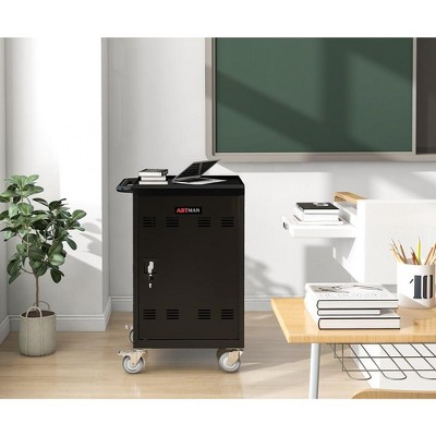 30 Devices Mobile Charging Cart Mobile School Charging Cart Station Locking Charging Station Cabinet For Tablet Laptop Computer, Black