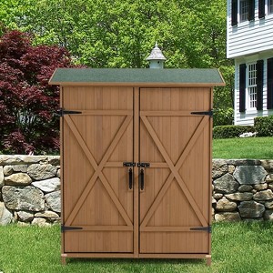 Kelly Wooden Pitch Roof Patio Storage Shed,  Solid Wood Tool Shed with Lockable Door, Outdoor Furniture - Maison Boucle - 1 of 4