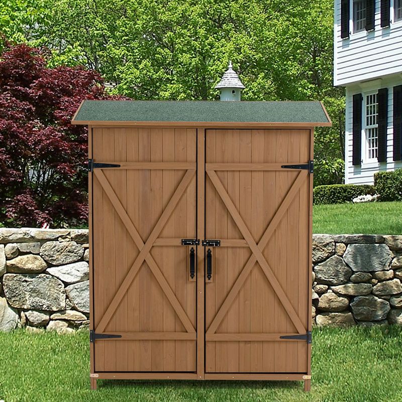 Kelly Wooden Pitch Roof Patio Storage Shed,  Solid Wood Tool Shed with Lockable Door, Outdoor Furniture - Maison Boucle, 1 of 9