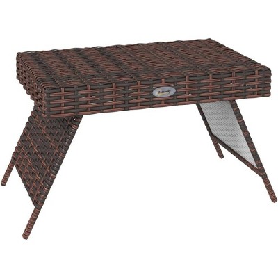 23" Folding Rattan Side Table, Outdoor End Table, Hand Woven PE Rattan Coffee Table for Balcony, Backyard, Garden, Lawn, Courtyard, Brown